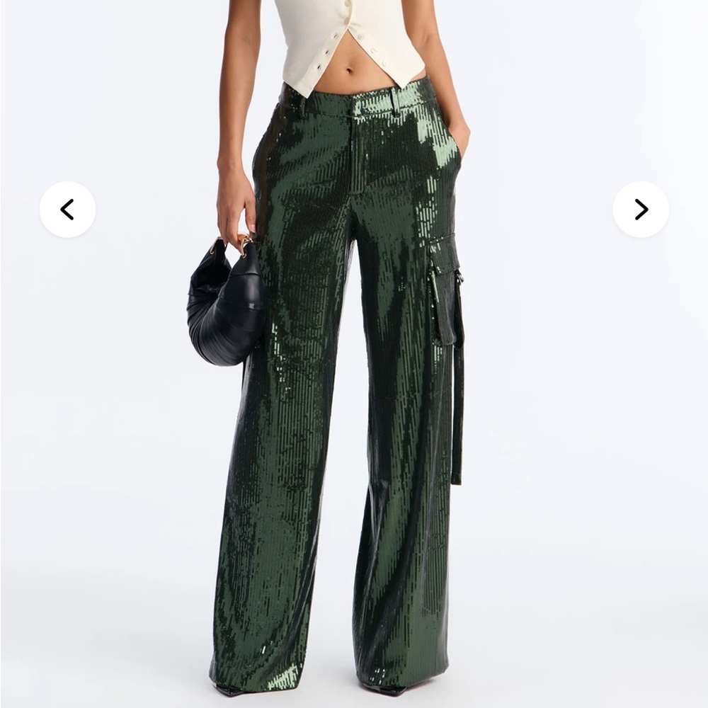Fashion Nova Sequin Babe High Rise Wide Leg Pant 33 - Green